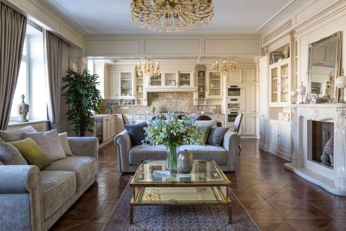 Cocina-salón de estilo clásico