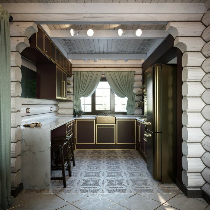 Cocina oscura en forma de U