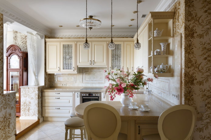 decoración en el interior de una cocina clásica