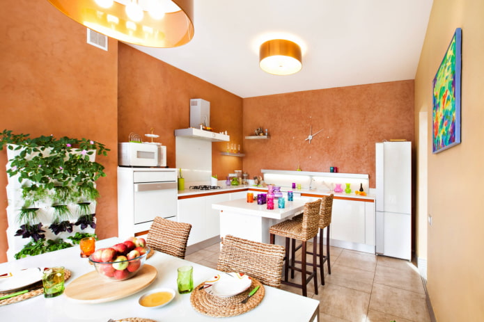 Cocina blanca y terracota