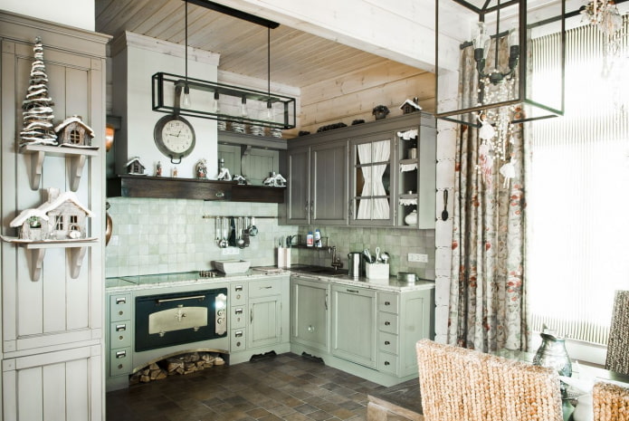 cocina pequeña de estilo rústico