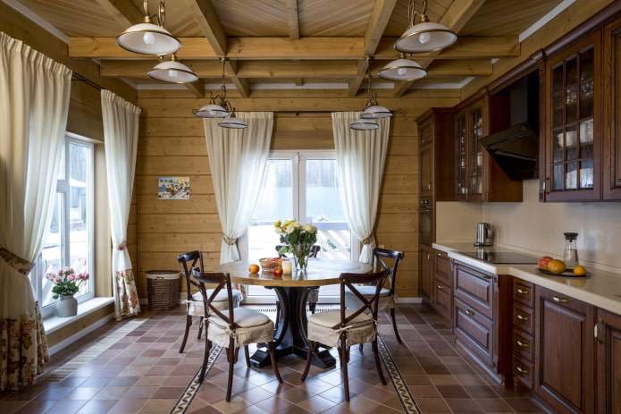 decoración e iluminación de la cocina en estilo rústico