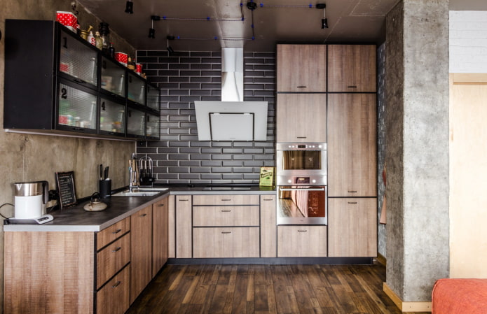 paredes de hormigón en la cocina