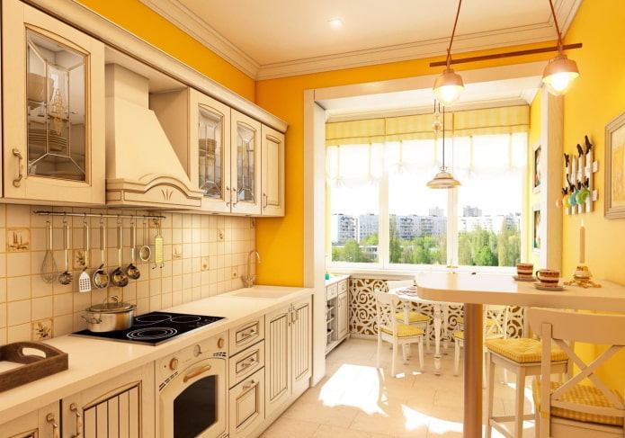 Estilo provenzal en el interior de una cocina amarilla