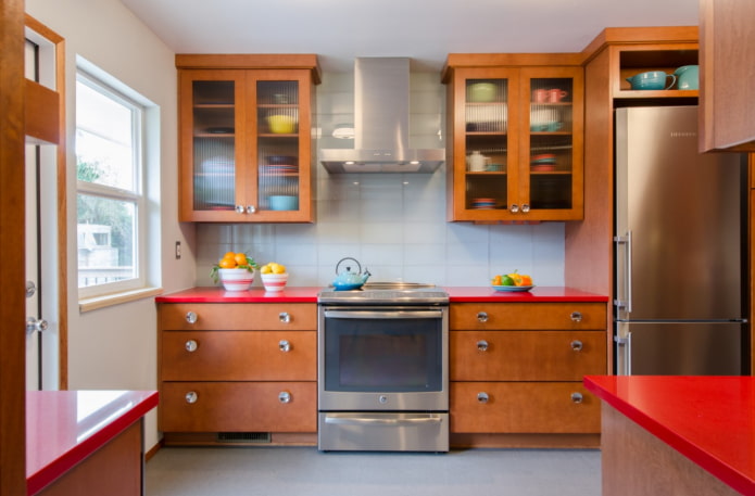 cocina retro con armarios de madera