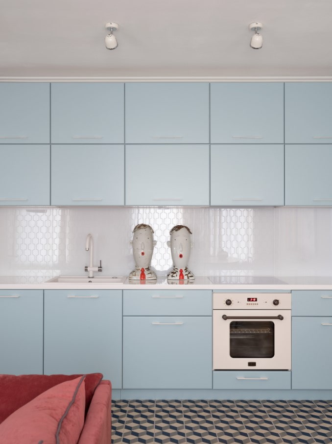 conjunto de cocina azul