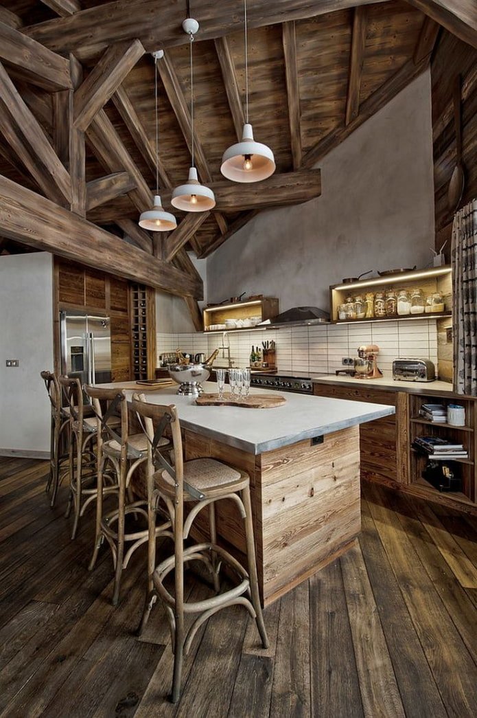 cocina con isla en una casa particular
