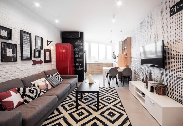 Cocina con sala de estar en un apartamento