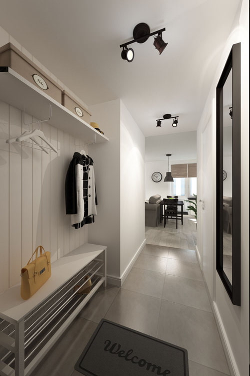 Pasillo en el diseño de un apartamento tipo estudio de 33 m².