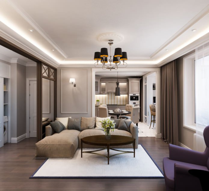 Proyecto de un apartamento de dos habitaciones en tonos marrones y beige