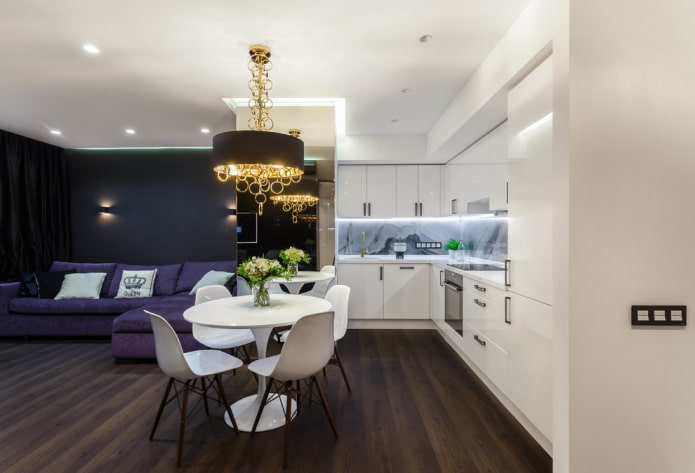 Diseño de cocina en el interior de un apartamento de 70 metros cuadrados