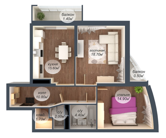 70 square meter apartment layout