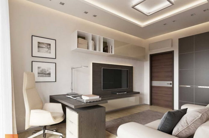 diseño de oficina en el interior de un apartamento de 70 metros cuadrados