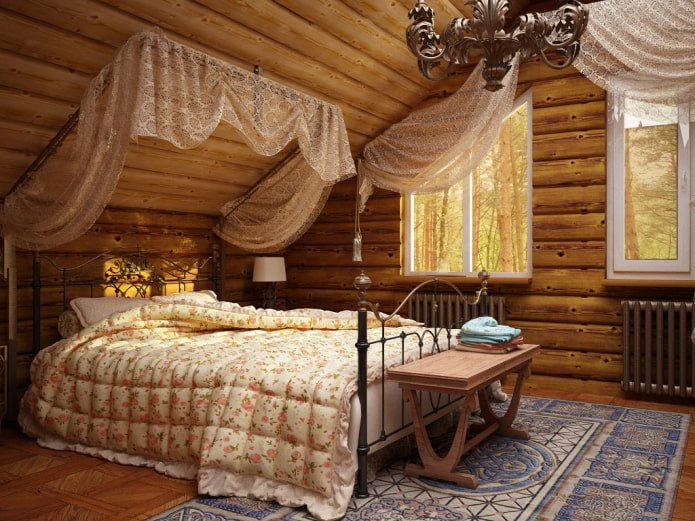 lambrequines en el dormitorio en estilo campestre