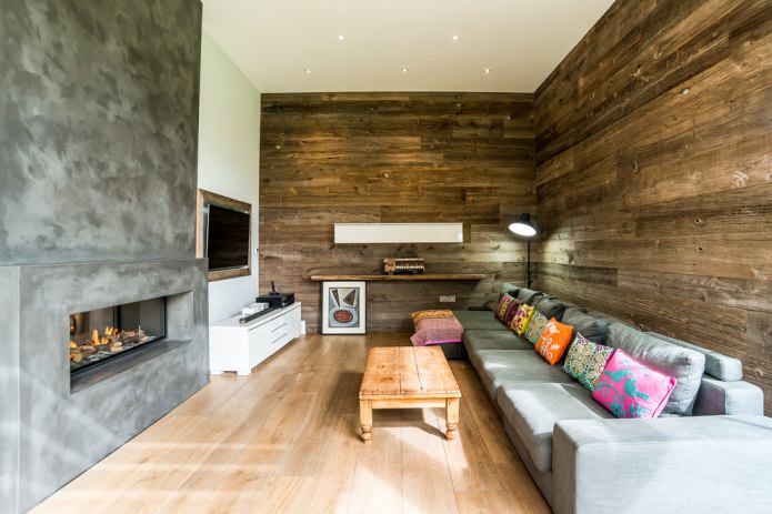 Interior de sala de estar en estilo ecológico