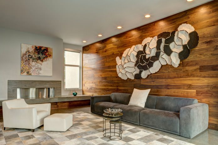paneles de madera en la pared del salón