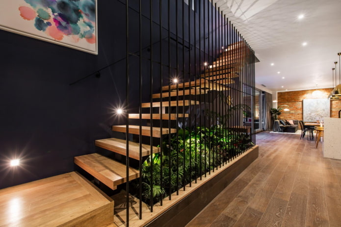 Escalera en el interior de una casa estilo loft