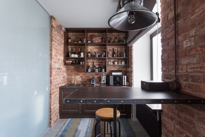 Diseño de cocina en un Khrushchevka en estilo loft