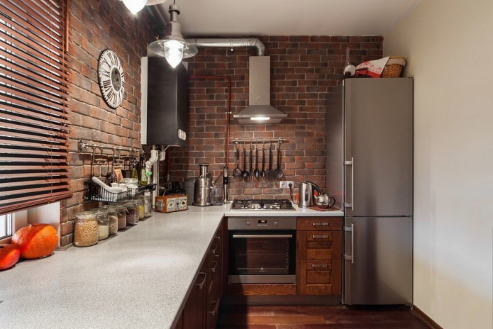 diseño de cocina en un edificio de Khrushchev de estilo loft