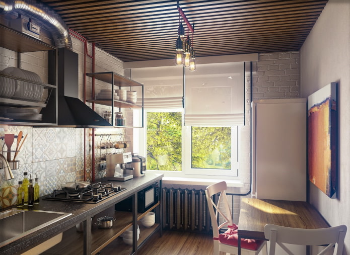Diseño de cocina en una casa Khrushchevka estilo loft