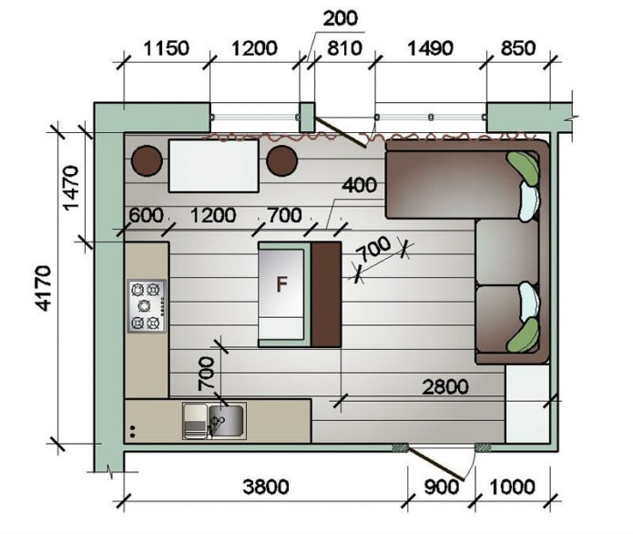 Planificación de una cocina-salón pequeña