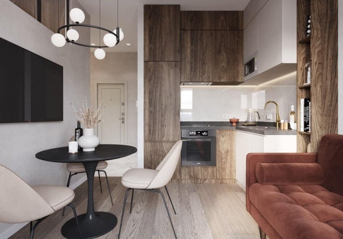 Cocina-salón cuadrada