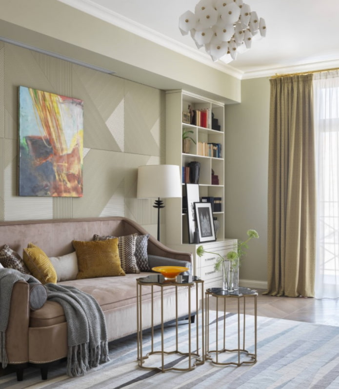 decoración de pared detrás del sofá