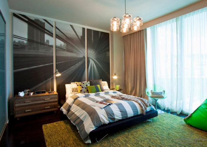 Cuadro modular moderno en el interior del dormitorio
