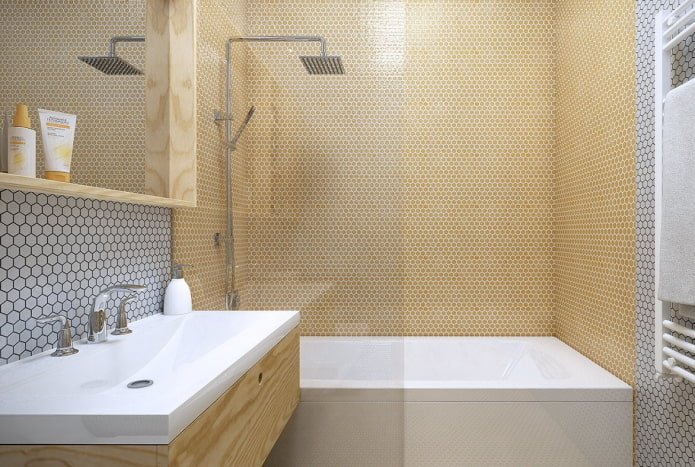 mosaico de nido de abeja en el interior del baño