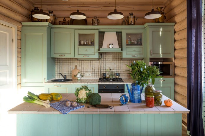 cocina menta en estilo rústico