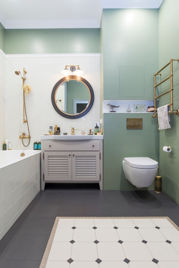 Baño en tonos blanco y menta