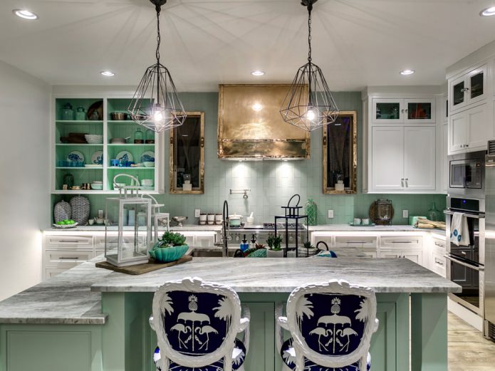 cocina menta en estilo marino