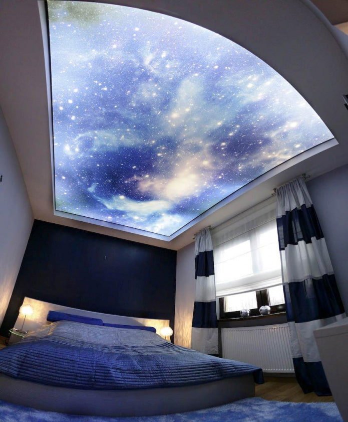 techo con imagen del espacio en el dormitorio