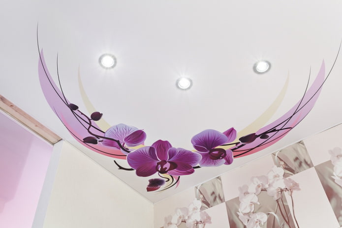 techo tensado con imagen de orquídea