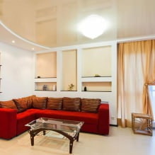 Techos tensados en el salón: tipos, diseño, iluminación, 60 fotos del interior - 4