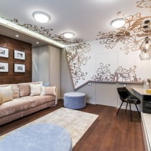 Techos tensados en el salón: tipos, diseño, iluminación, 60 fotos del interior-0