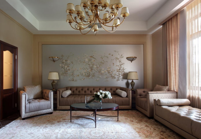 Decoración de paredes en interiores de estilo neoclásico