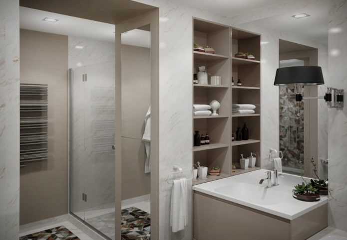 Nicho cerca del lavabo en el interior del baño