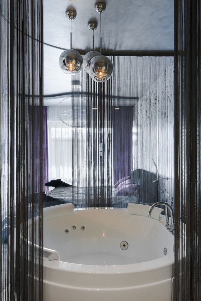 Cortinas de hilo negro para el baño