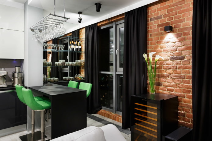 cortinas de noche en estilo loft