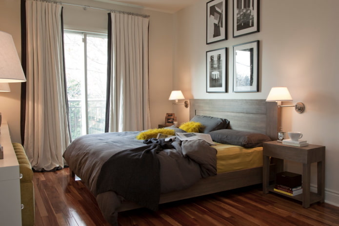 cortinas de noche con anillos en el dormitorio