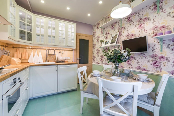 papel pintado con flores para la cocina