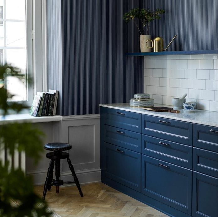 papel tapiz de cocina azul