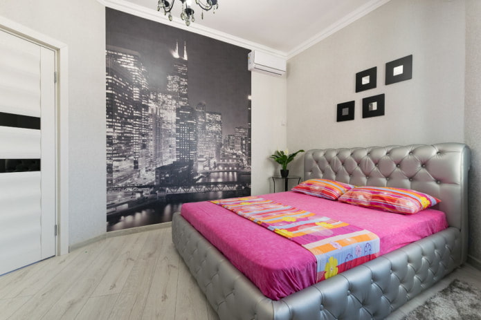 papel tapiz fotográfico en un dormitorio pequeño