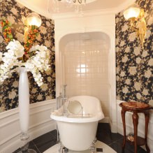 Papel pintado para el baño: ventajas y desventajas, tipos, diseño, 70 fotos del interior-13
