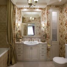Papel pintado para el baño: ventajas y desventajas, tipos, diseño, 70 fotos del interior-21