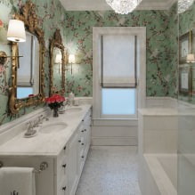 Papel pintado para el baño: ventajas y desventajas, tipos, diseño, 70 fotos del interior-11