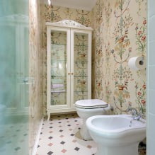 Papel pintado para el baño: ventajas y desventajas, tipos, diseño, 70 fotos del interior-22