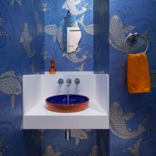 Papel pintado para el baño: ventajas y desventajas, tipos, diseño, 70 fotos del interior-16