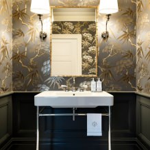 Papel pintado para el baño: ventajas y desventajas, tipos, diseño, 70 fotos del interior-9